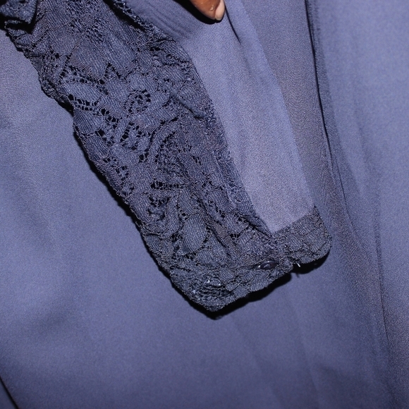 Zara Laceed Sleeves Navy Blue Blouse - Picture 6 of 7